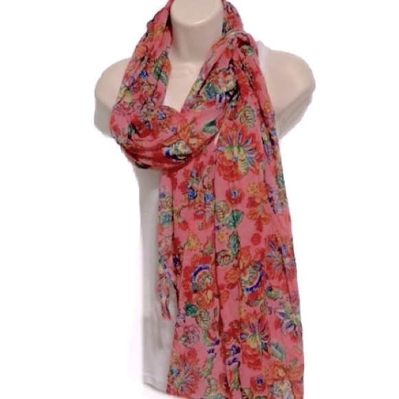 AERIE Pink Colorful Floral Scarf Sarong Wrap Flowers 77 x 26 inches - Picture 2 of 14